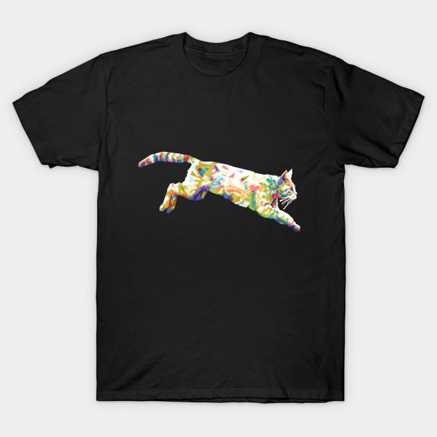 Cat Jumping Colorful T-Shirt by Paradox Studio